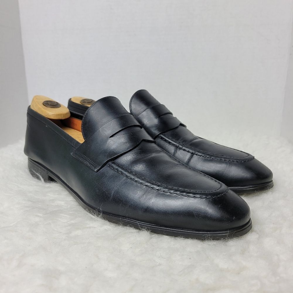 Santoni  Gavin Shoes Mens Size 9 Black Penny Loafer Slip On Italy Made Upper